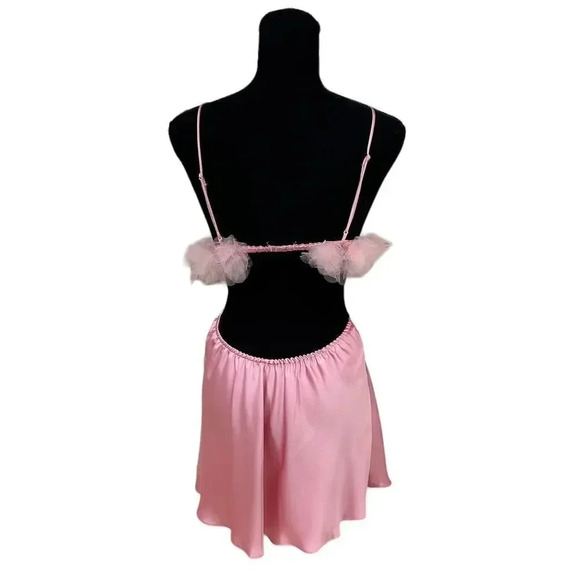 NEW- NWT For Love & Lemons Pink Satin Slip Mini Dress Sz S - Picture 7 of 8